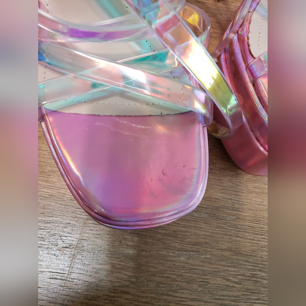 YOKI pink iridescent strappy platform block heels Size 6.0 New without box - Picture 5 of 11